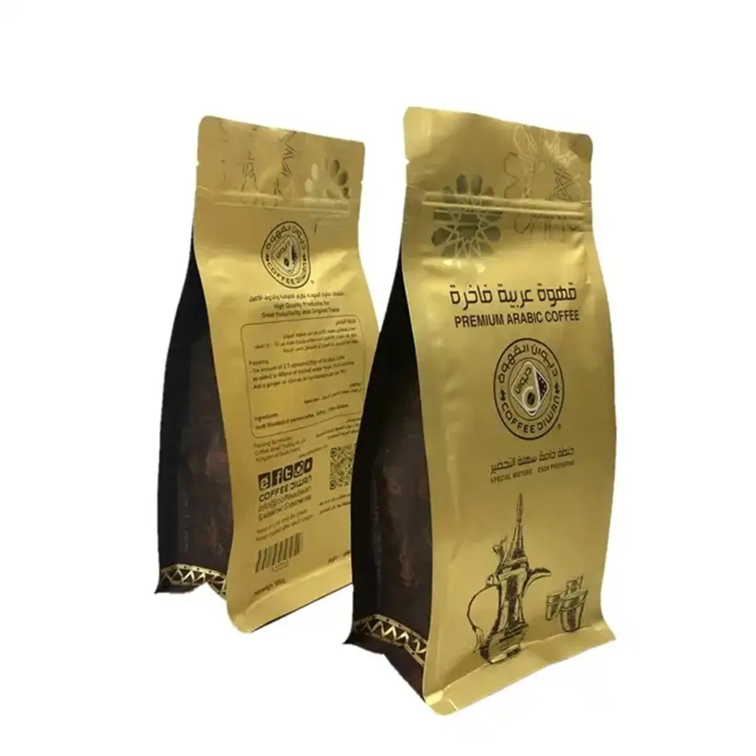 Free Samples Custom Printed 100g 250g 340g 5lb Empty Tea Coffee Beans Bags Valve Flat Bottom Mylar Packaging Pouch Bag with Zipper