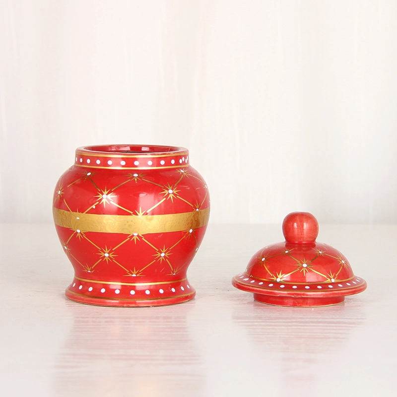 J278r Cutie Desktop Decoration Ceramic Red Ginger Jar Vase Sitting Room Mini Candy Black Tea Canister Honey Jar
