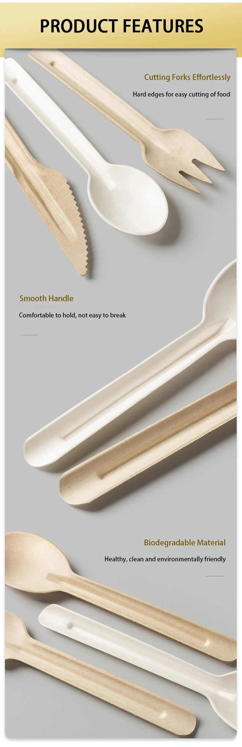 Food Grade Biodegradable Bagasse Sugarcane Paper Fork Knives Spoon Disposable Bagasse Cutlery