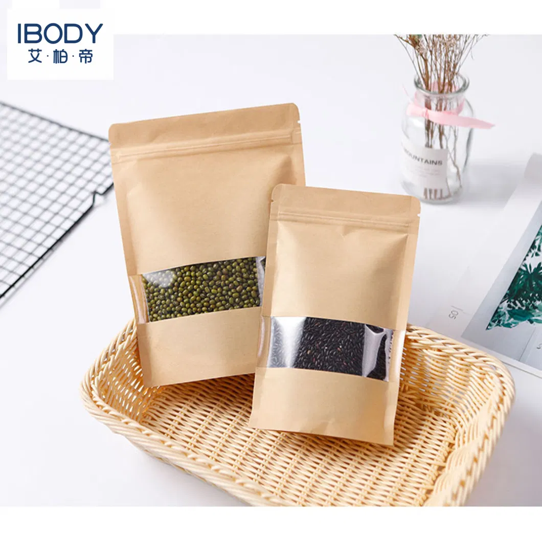 Basic Customization Ziplock Waterproof Tea Bag Coffee Bag Ziplock Kraft Window Paper Food Packaging Bag