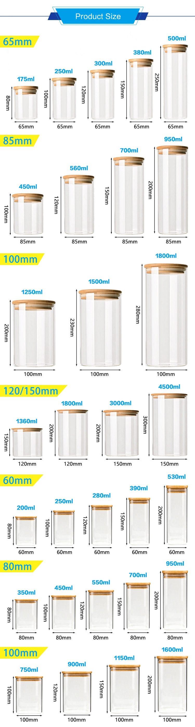175ml 250ml 300ml 380ml 500ml Storage Glass Jar Paper Box Package