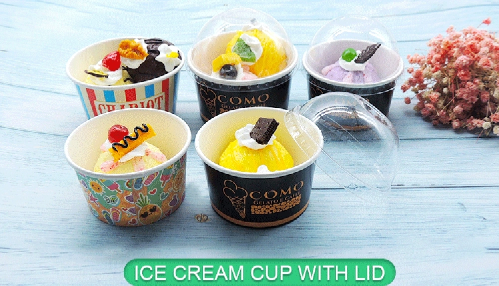 Frozen Yogurt Paper Cup Customized Ice Cream Packaging 16oz Ice Cream Container