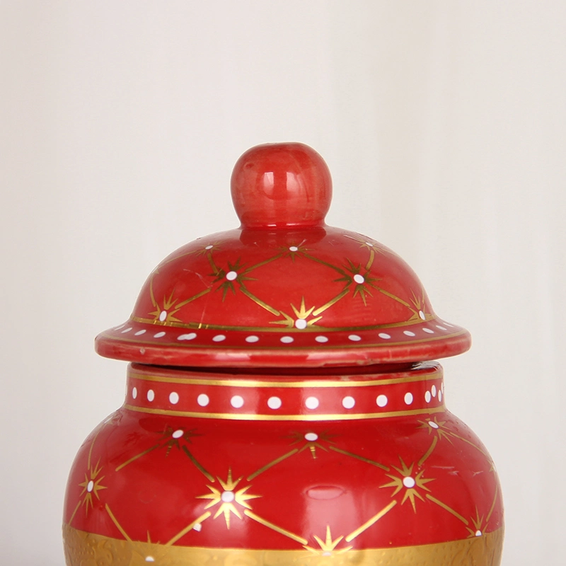 J278r Cutie Desktop Decoration Ceramic Red Ginger Jar Vase Sitting Room Mini Candy Black Tea Canister Honey Jar