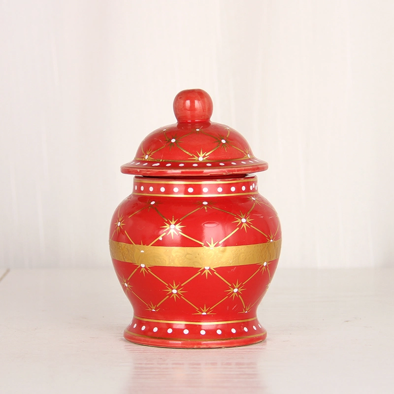 J278r Cutie Desktop Decoration Ceramic Red Ginger Jar Vase Sitting Room Mini Candy Black Tea Canister Honey Jar