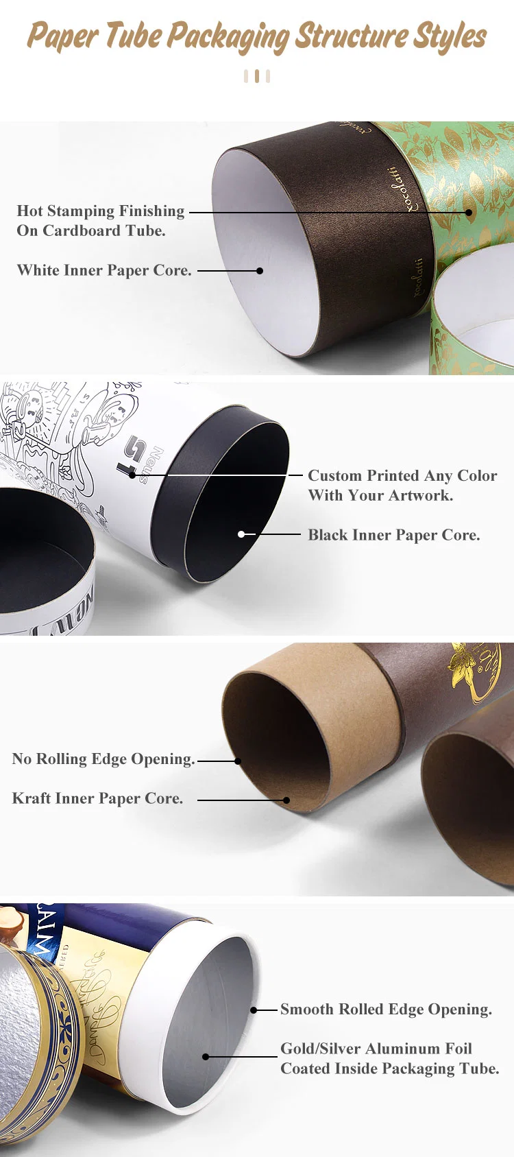 Firstsail Professional Manufacturer Die Cut Window Paper Tube Kraft Packaging Box for Gift Tea Wine