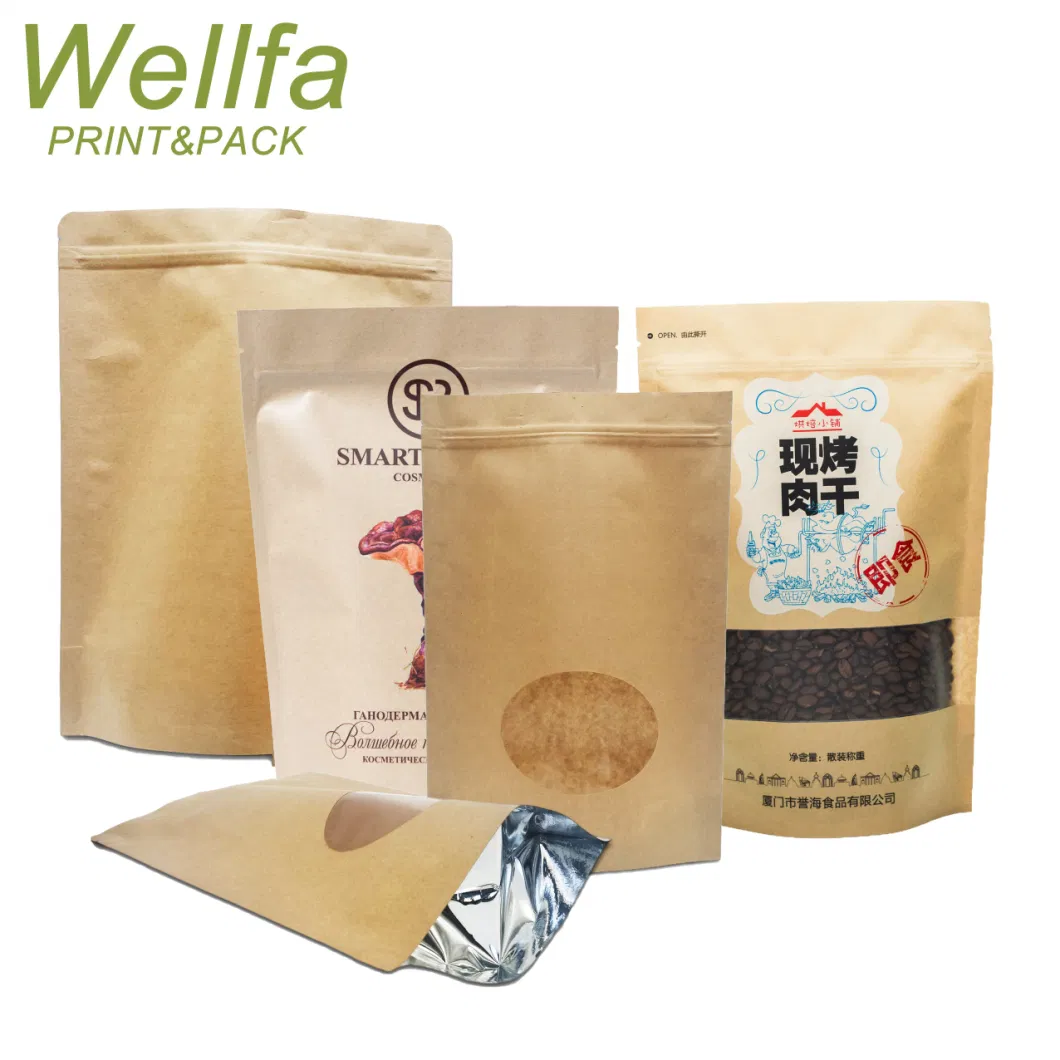 PLA EVOH Custom Printed Eco Friendly Biodegradable Kraft High Quality Food Tea Coffee Beans/Beef Jerky/Snack Plastic Bags