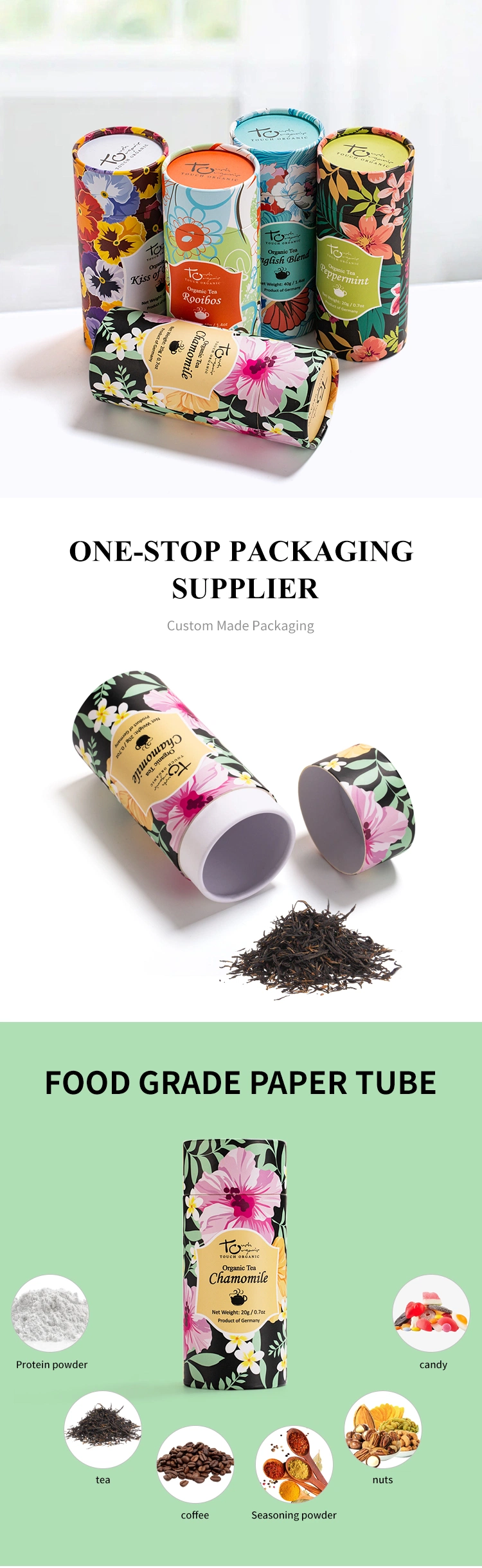 Food Grade Recycled Cardboard Cylinder Loose Leaf Tea Coffee Packaging Box Window Round Kraft Paper Tube Packaging