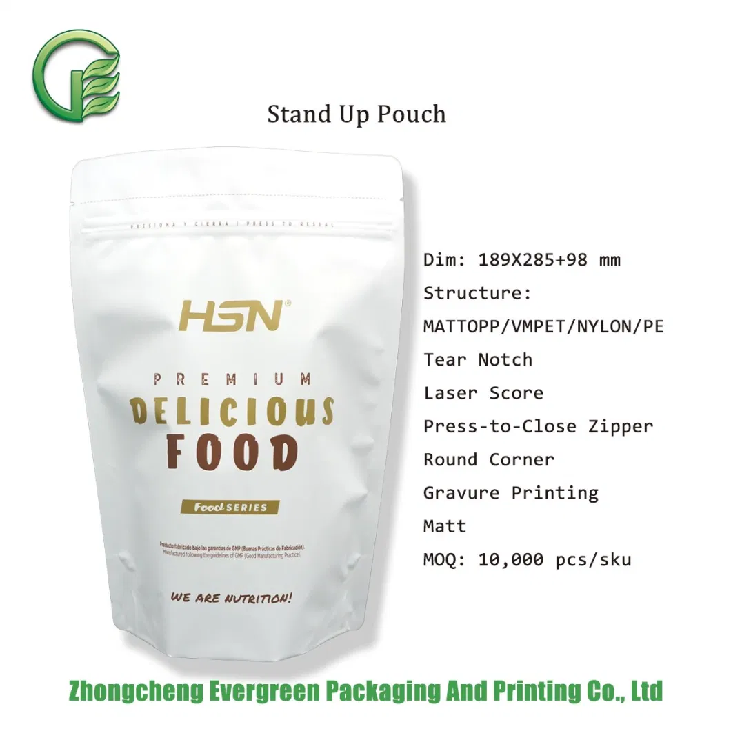 Matte Finish White Resealable High Barrier Powder-Proof Zipper Bulk Packaging Sport Supplement Food Grade Packaging Stand up Bag