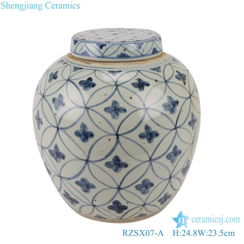 Rzsx07-a/B Jingdezhen Antique Copper Cash Pattern Ceramic Tea Jar