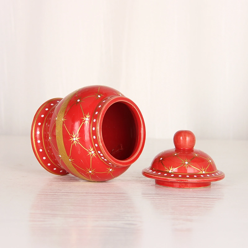 J278r Cutie Desktop Decoration Ceramic Red Ginger Jar Vase Sitting Room Mini Candy Black Tea Canister Honey Jar