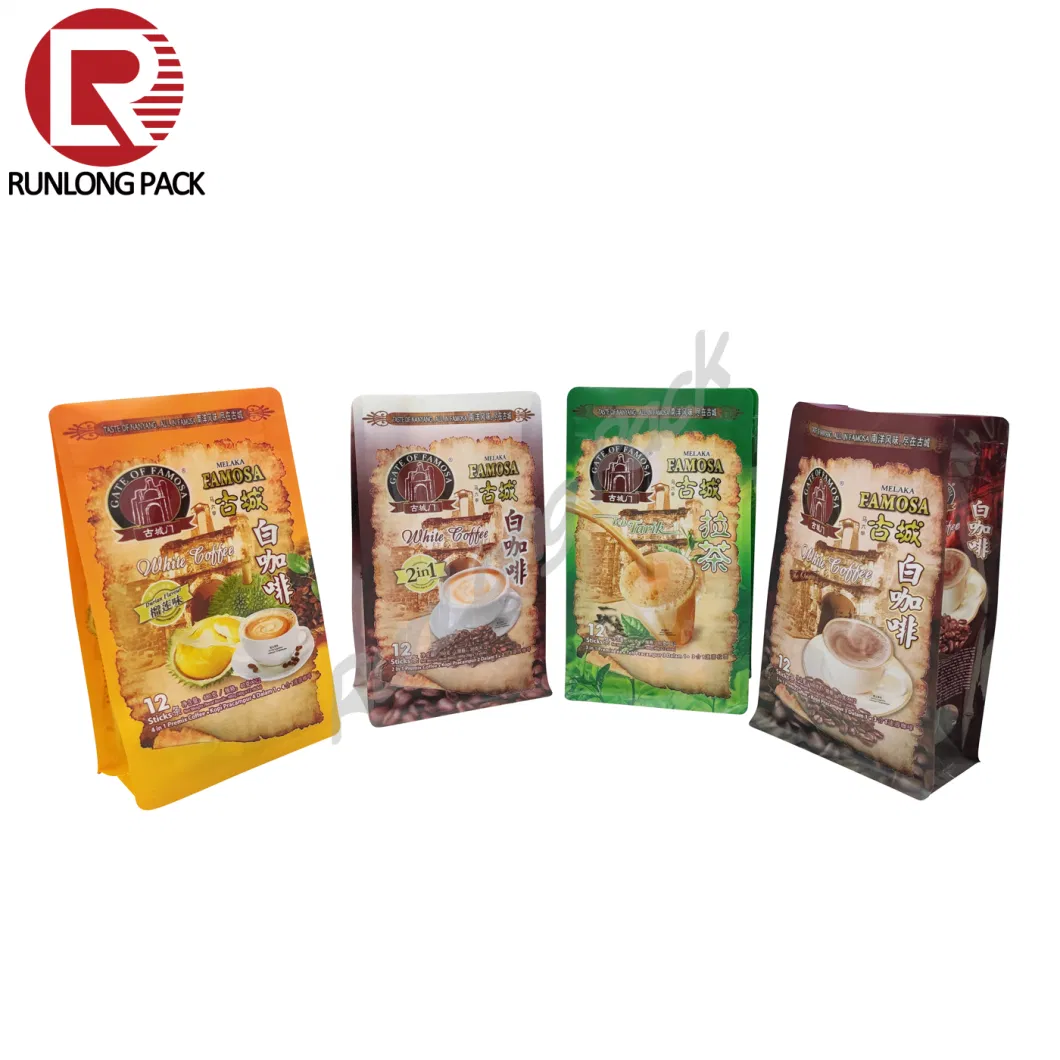 250g 500g 1kg Cutom Printed Food Grade Heat Seal Stand up Flat Bottom Side Gusset Pocket Zipper Laminated Plastic Ziplock Coffee Tea Bag with Valve