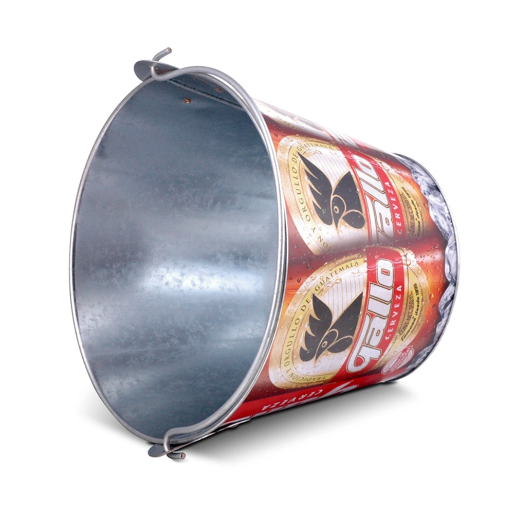 8L Custom Round Metal Beer Bucket Galvanized Tin Ice Bucket with Handle