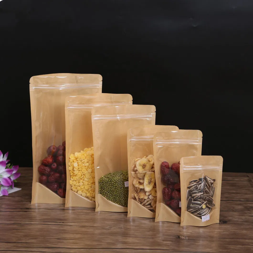 Good Sealing One Side Transparent Eco-Friendly Packaging Tea Coffee Snack Food Kraft Paper Stand up Ziplock Bag