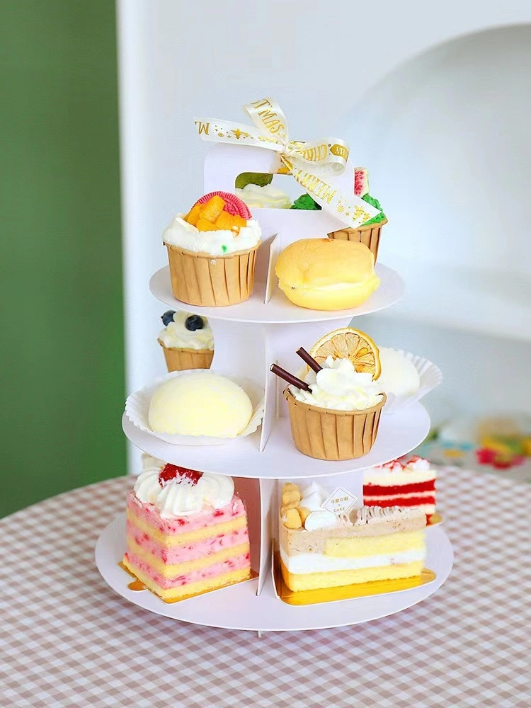 Customized Eco Friendly Biodegradable Party Birthday 3 Tier Afternoon Tea Takeaway Cupcake Paper Stand Set for Dessert Table