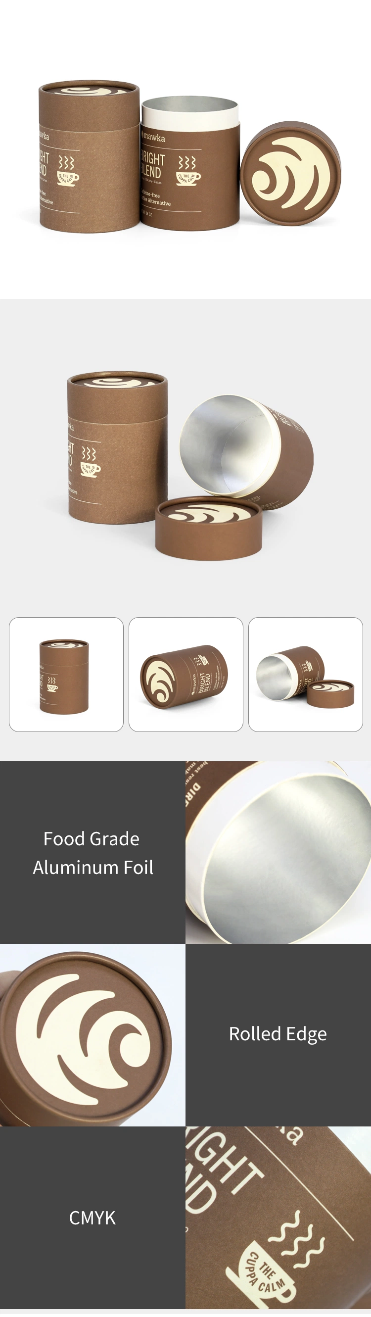 Custom Food Grade Recycled Cardboard Cylinder Loose Leaf Tea Coffee Packaging Box Round Black Kraft Paper Tube Packaging