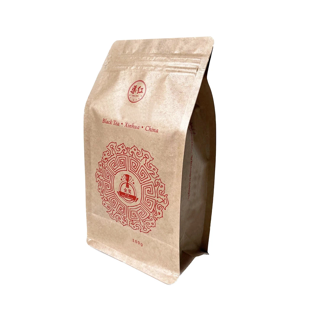 Custom Kraft Paper Compostable Flat Bottom Tea Coffee Packaging Bags with Zipper