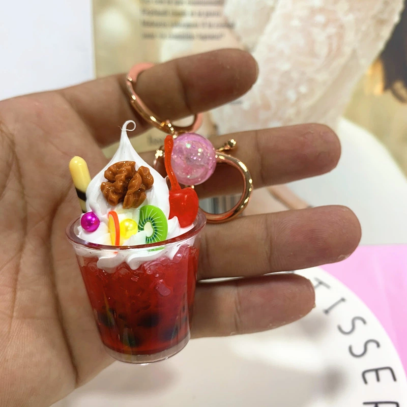 Ice Cream Creative Fashion Cartoon Boba Milk Tea Natural Stone Christian Breast Cancer Awareness China Wholesale Key Accessories Keychain