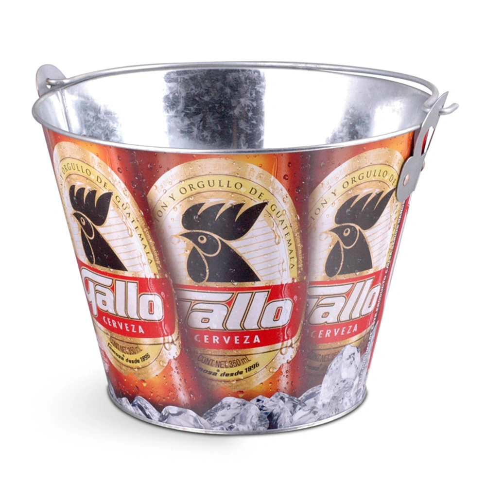 8L Custom Round Metal Beer Bucket Galvanized Tin Ice Bucket with Handle