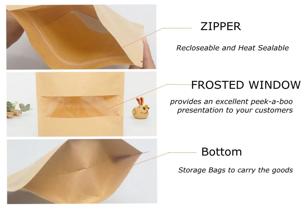 Tea Bag Kraft Paper Self Sealing Bag Coffee Seeds Sweets Ziplock Seal Paper Bag Resealable Pouch Packaging