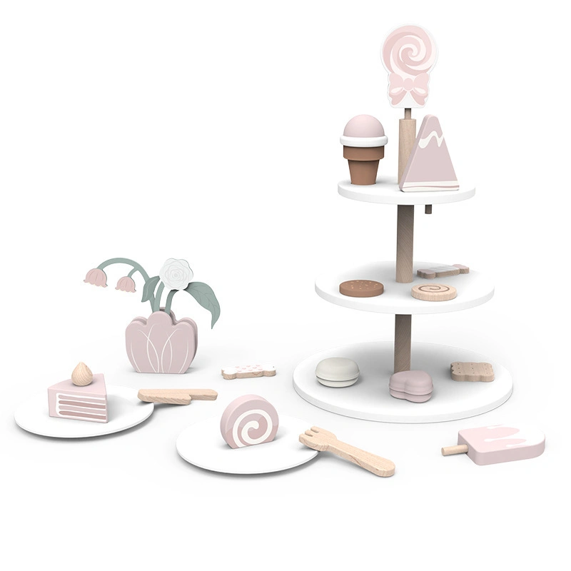 Wooden Simulation Afternoon Tea Three-Tier Dessert Children&prime;s Toys