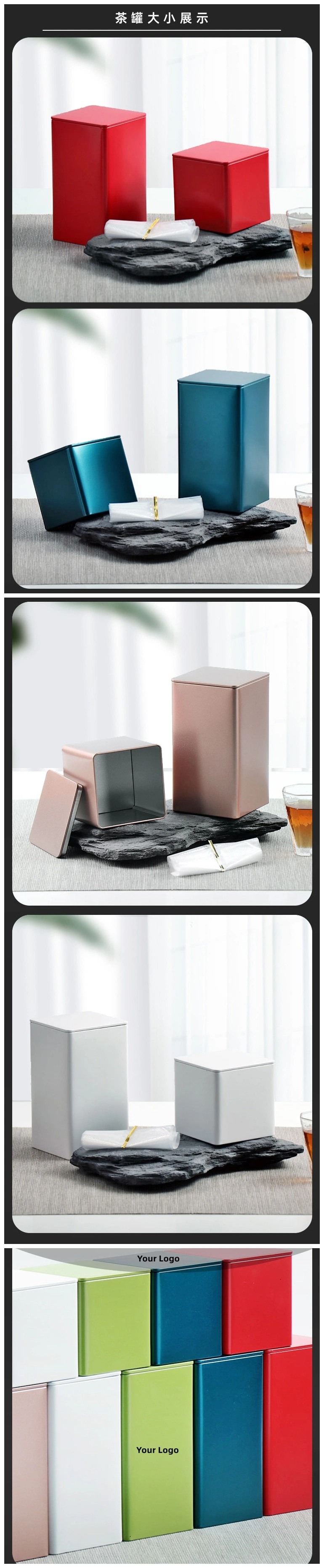 Wholesale Square White Black Tin Can Packaging for Loose Tea Metal Box Tea Tins