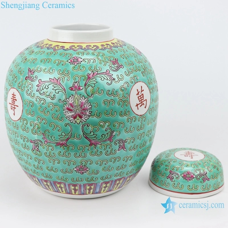 Famille Rose Powder Enamel Green Twisted Bat Motif Tea Canister Ginger Jar