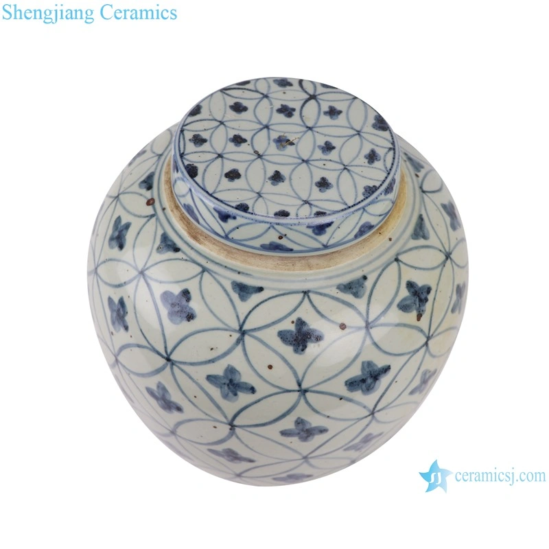 Rzsx07-a/B Jingdezhen Antique Copper Cash Pattern Ceramic Tea Jar