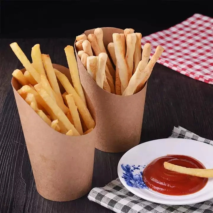 New Arrival Cone Holders Fast Food French Fries Chips Box Greaseproof Paper Triangle Folders Modern Printing Snack Box