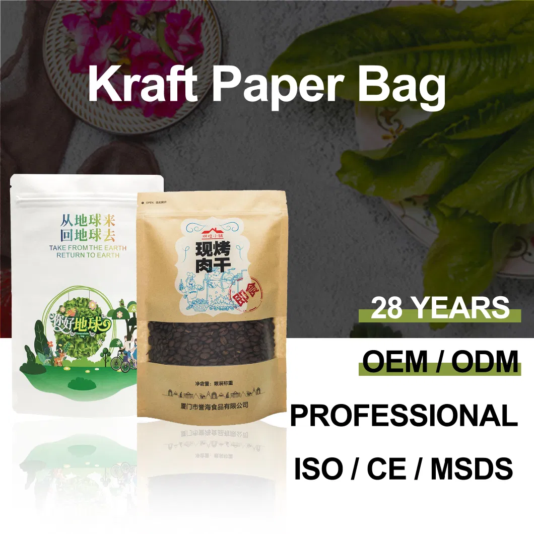 PLA EVOH Custom Printed Eco Friendly Biodegradable Kraft High Quality Food Tea Coffee Beans/Beef Jerky/Snack Plastic Bags