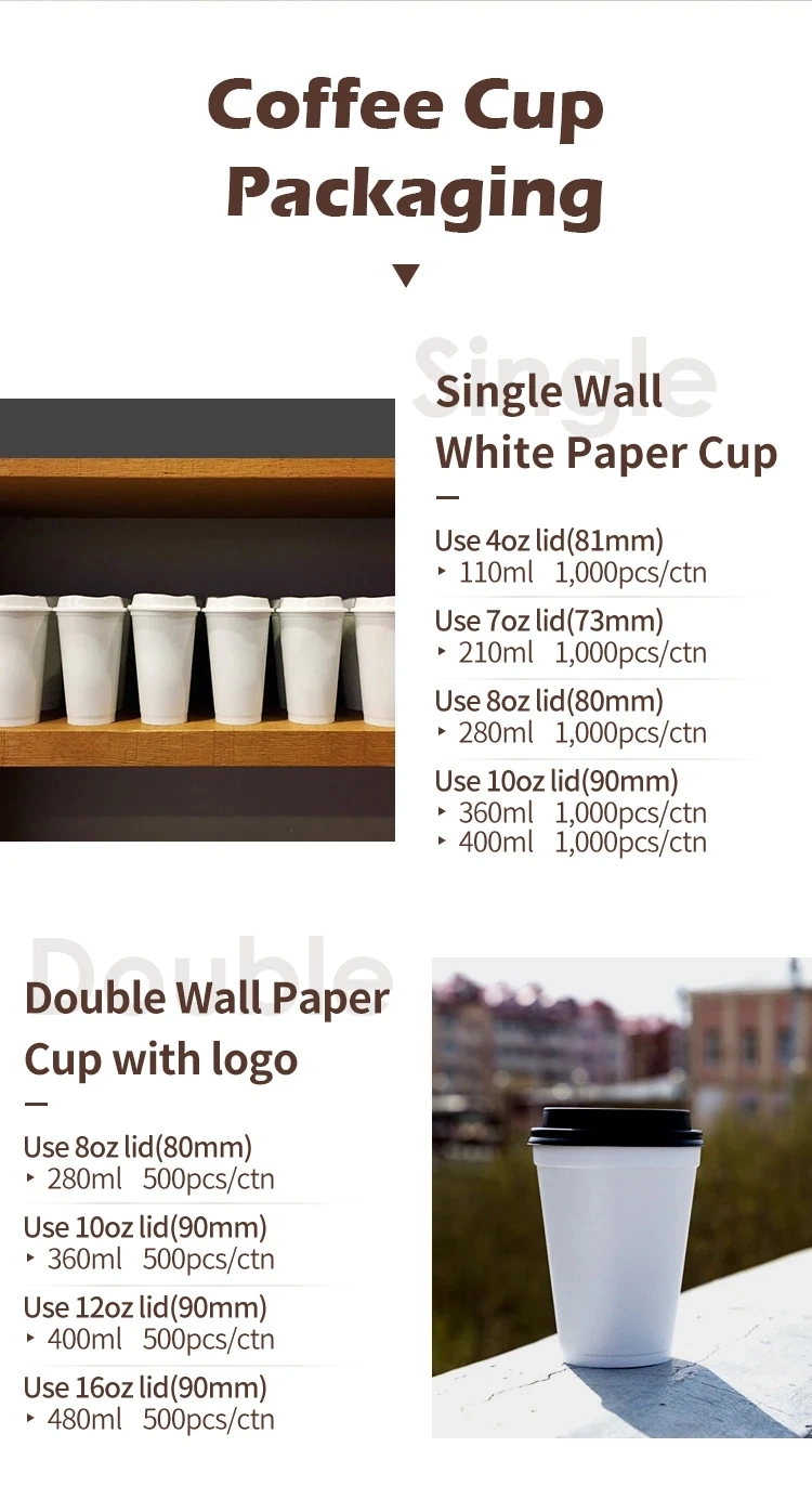 Wholesale Custom Single/Double/Ripple Wall Hot Drinking Kraft Paper Coffee Cups Packaging with Lids