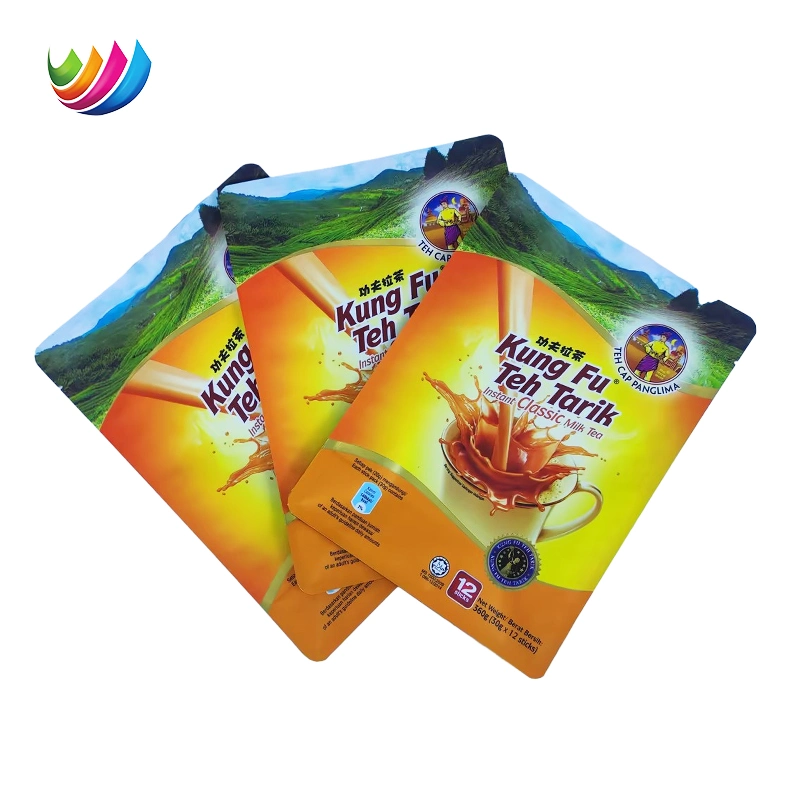 OEM Eight Side Seal Flap Bottom Pouch Instant Milk Tea Packaging