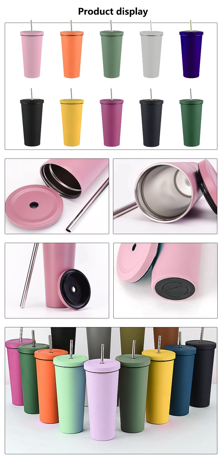 Factory Custom New Hot Seller 17 24 Oz 24oz 750ml Large Capacity Double Layer Metal Outdoor Boba Milk Tea Matte Waterproof Plug Straw Cups Mug Tumbler with Logo