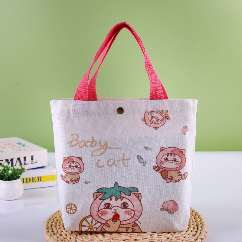 Small Portable Canvas Bag Cute Cartoon Milk Tea Rabbit Canvas Bag