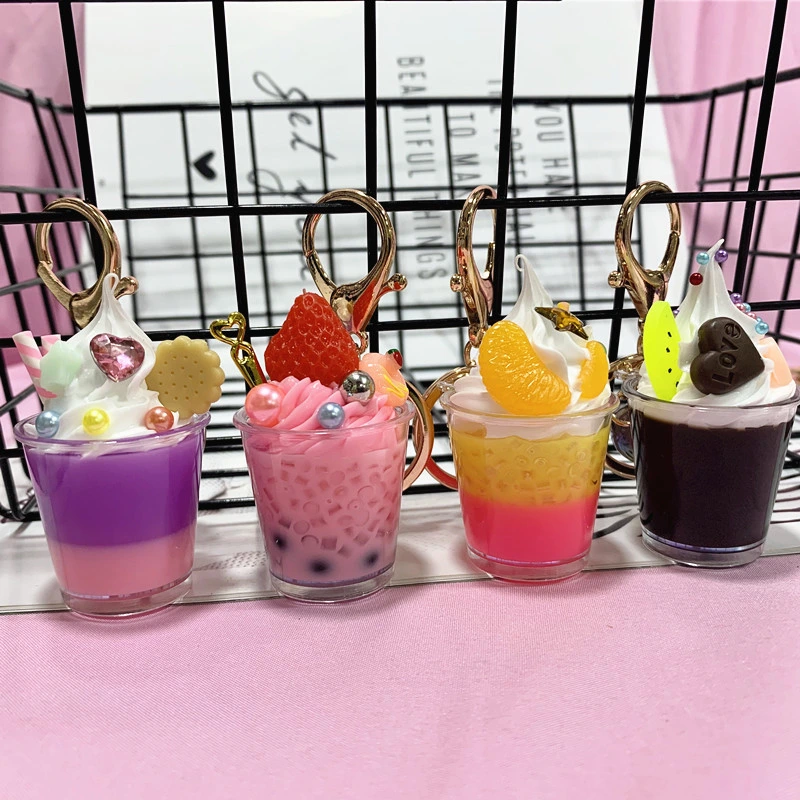 Ice Cream Creative Fashion Cartoon Boba Milk Tea Natural Stone Christian Breast Cancer Awareness China Wholesale Key Accessories Keychain