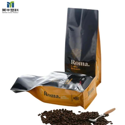 125 g 250 g 500 g di caffè Bean a fondo piatto con zip Bag Air Confezione di contenitori per alimenti con cerniera pacchetto stampato Gravure