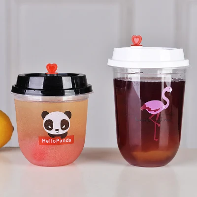 Tazza da tè monouso Creative trasparente da 360/500/700 ml con succo di carino a U. Latte tè caffè Confezioni bevande fredde Coppe con coperchio