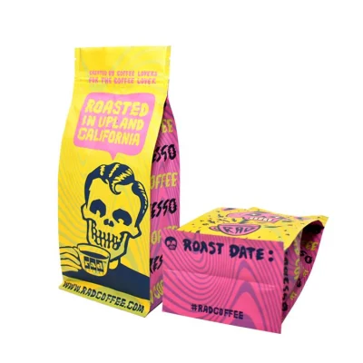 Stand up personalizzato con chiusura a zip a fondo piatto per tè laminato Confezione compostabile per alimenti Confezione flessibile sacchetti per caffè Pouch