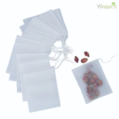 Sacchetti filtranti biodegradabili in fibra di mais PLA 60 X 80 mm con stringhe filtri per infusore di tè per bottiglie di vetro, macchina da caffè, portatile da viaggio, monouso e puliti