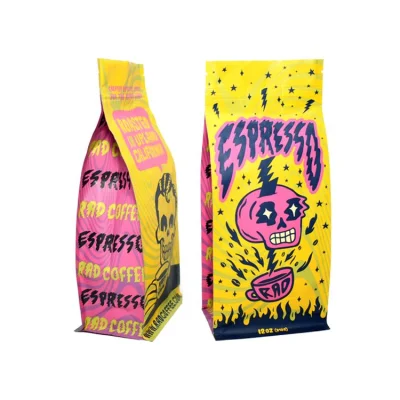 Stand up personalizzato con chiusura a zip a fondo piatto per tè laminato Confezione compostabile per alimenti Confezione flessibile sacchetti per caffè Pouch