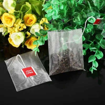Sacchetto riutilizzabile in nylon biodegradabile con filtro per tè, sacchetto a piramide