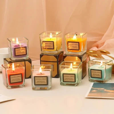 16 Oz Commercio all&prime;ingrosso nuovo decorato moderno Eco amichevole lati dritti Vaso di barattoli da candele quadrate profumate