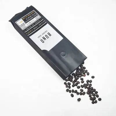 Nero con valvola e chiusura a zip imballaggio personalizzato carta fondo piatto Caffè
