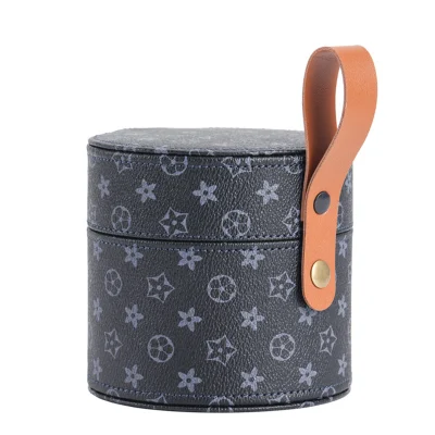 Set da tè in carino Sh2388 rotondo nero impermeabile in pelle PU Borse per valigie Mini Pennelli piccoli con logo personalizzato per un lusso cosmetico di viaggio Borsa per il trucco