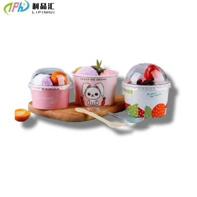 Logo personalizzato per la stampa Disposable To Go Modern Ice Cream Packaging Contenitore per gelato con cucchiaio coperchio