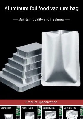 Pellicola in alluminio sigillabile su tre lati per il riscaldamento a vuoto Silver Food Grade Sacchetto con apertura superiore in lamina di Mylar buste per imballaggio a prova di odore sfusa Sacchetti per vuoto