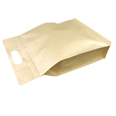 Astuccio per zip in carta Kraft biodegradabile a fondo piatto compostabile per confezionamento di alimenti Sacchetto personalizzato con valvola per la confezione del tè del caffè