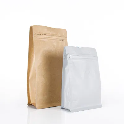 Sacchetti per caffè a fondo quadrato riciclabili con valvola e zip