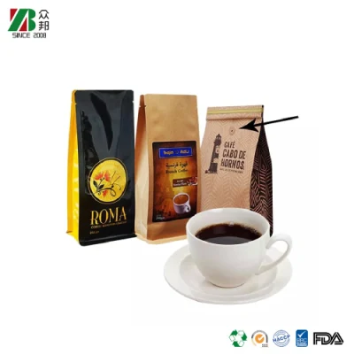 Confezione vuota biodegradabile sacchetto di caffè con valvola a otto lati sigillato Compostabile