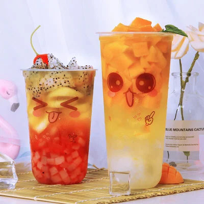 Carino bicchiere in plastica monouso trasparente con motivo Expression 90 Latte tè succo bevande Confezioni tazze