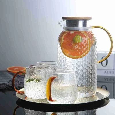 Caraffa per bevande, caraffa in vetro ad alta capacità con coperchio a reticella Per succo caraffa in vetro di tè freddo con acqua di limone